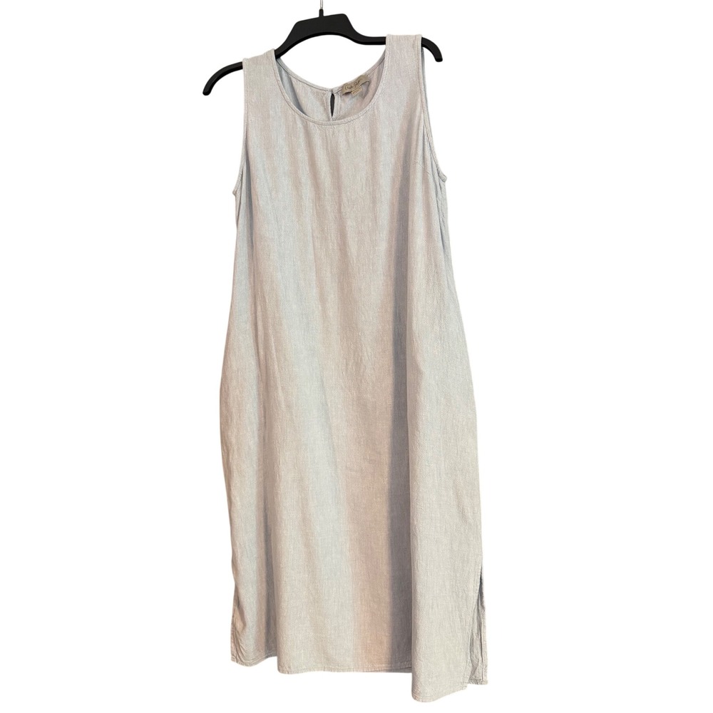 Charlie Paige Shift Dress Womens L Blue Excellent Linen Blend Sleeveless Pocket